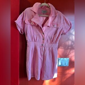 Pink acid wash denim romper